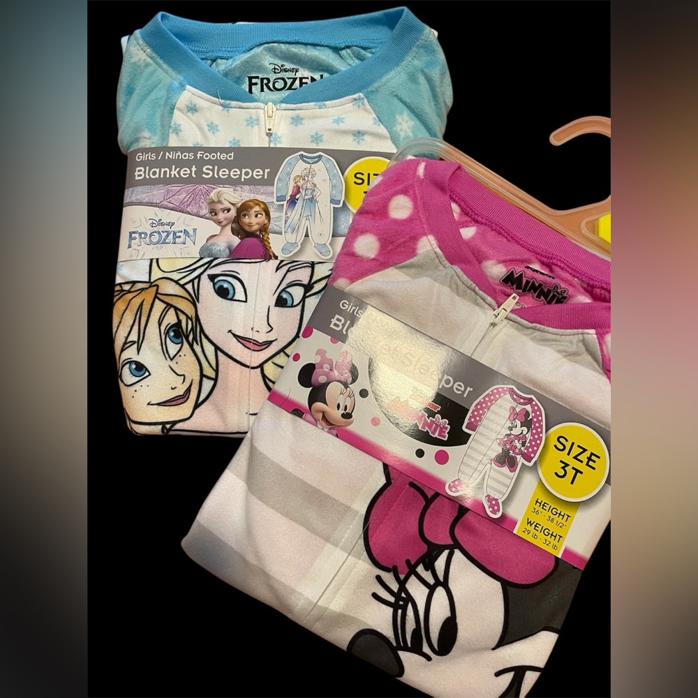 Disney Frozen and Minnie Mouse Footed Blanket Sleepers. Size 3T